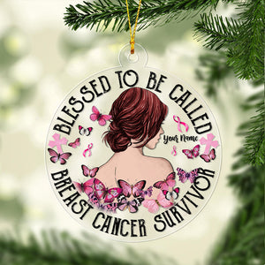But The Lord Stood At By My Side - Personalized Christmas Breast Cancer Awareness Transparent Ornament
