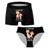 Caution Choking Hazard Slippery When Wet - Personalized Couple Women Briefs & Men Boxer Briefs