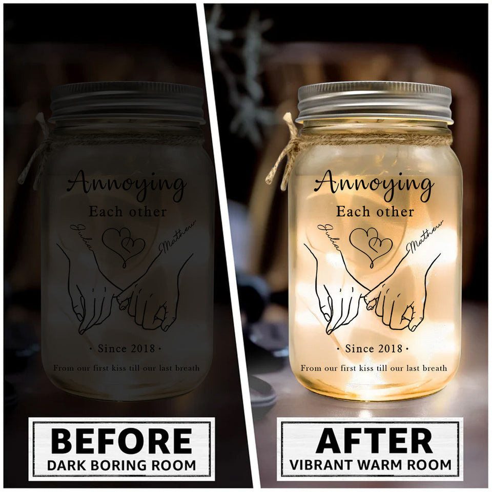 Together Forever From Our First Kiss Till Our Last Breath - Personalized Couple Mason Jar Light