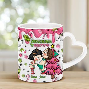 Christmas Is Coming - Personalized Couple Heart Handle Mug