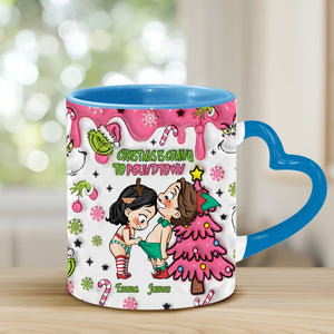 Christmas Is Coming - Personalized Couple Heart Handle Mug