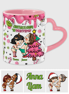 Christmas Is Coming - Personalized Couple Heart Handle Mug