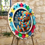 You Are My Heart - Personalized Autism Awareness Round Wood Sign
