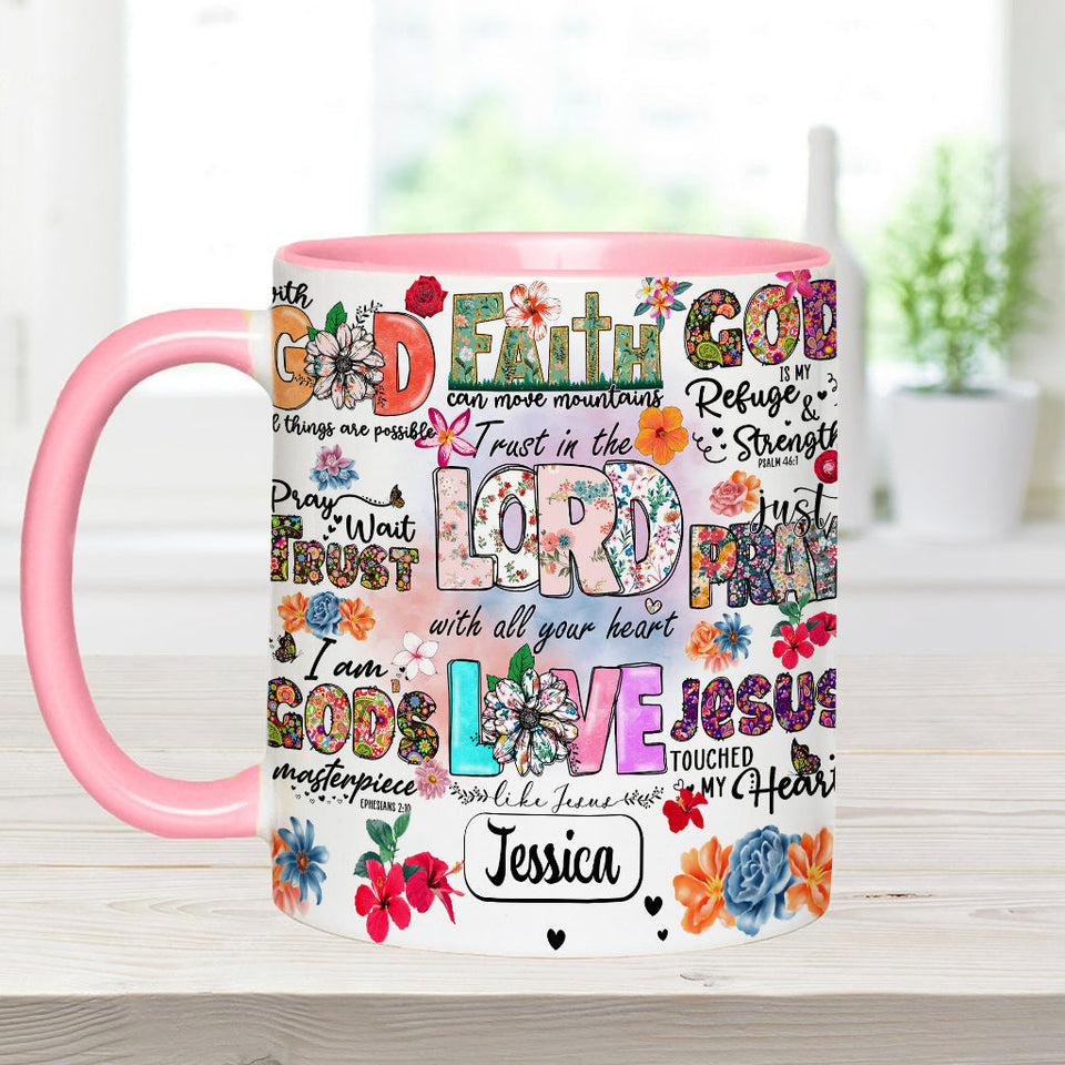 Pray Wait Trust - Personalized Christian Accent Mug