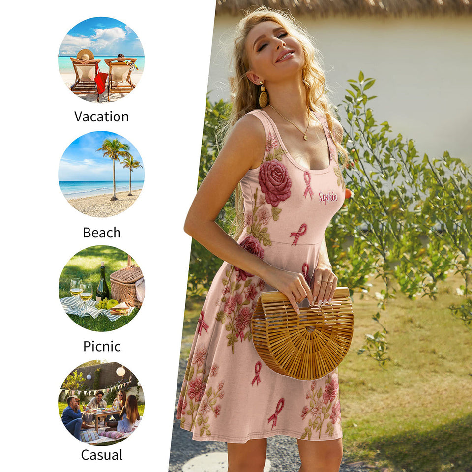 Breast Cancer Awareness - Personalized Breast Cancer Awareness Sleeveless Dress