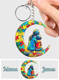 Autism Mom And Kid - I Love You To The Moon And Back - Personalized Autism Awareness Keychain