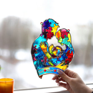 Autism Family Hugging - Personalized Autism Awareness Window Hanging Suncatcher Ornament