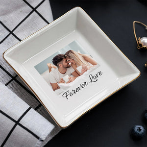 Ceramic Plate with Picture - Personalized Couple Jewelry Dish