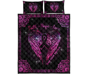 Faith Hope Love Breast Cancer Awareness  Quilt Set 0622