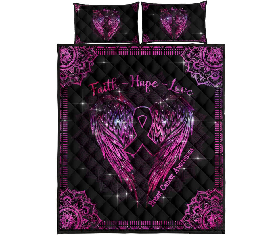 Faith Hope Love Breast Cancer Awareness  Quilt Set 0622