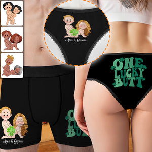 One Lucky Butt Lucky Clover Shamrock Naughty - Personalized Couple Lace Border Women Briefs And Men’s Boxer Briefs