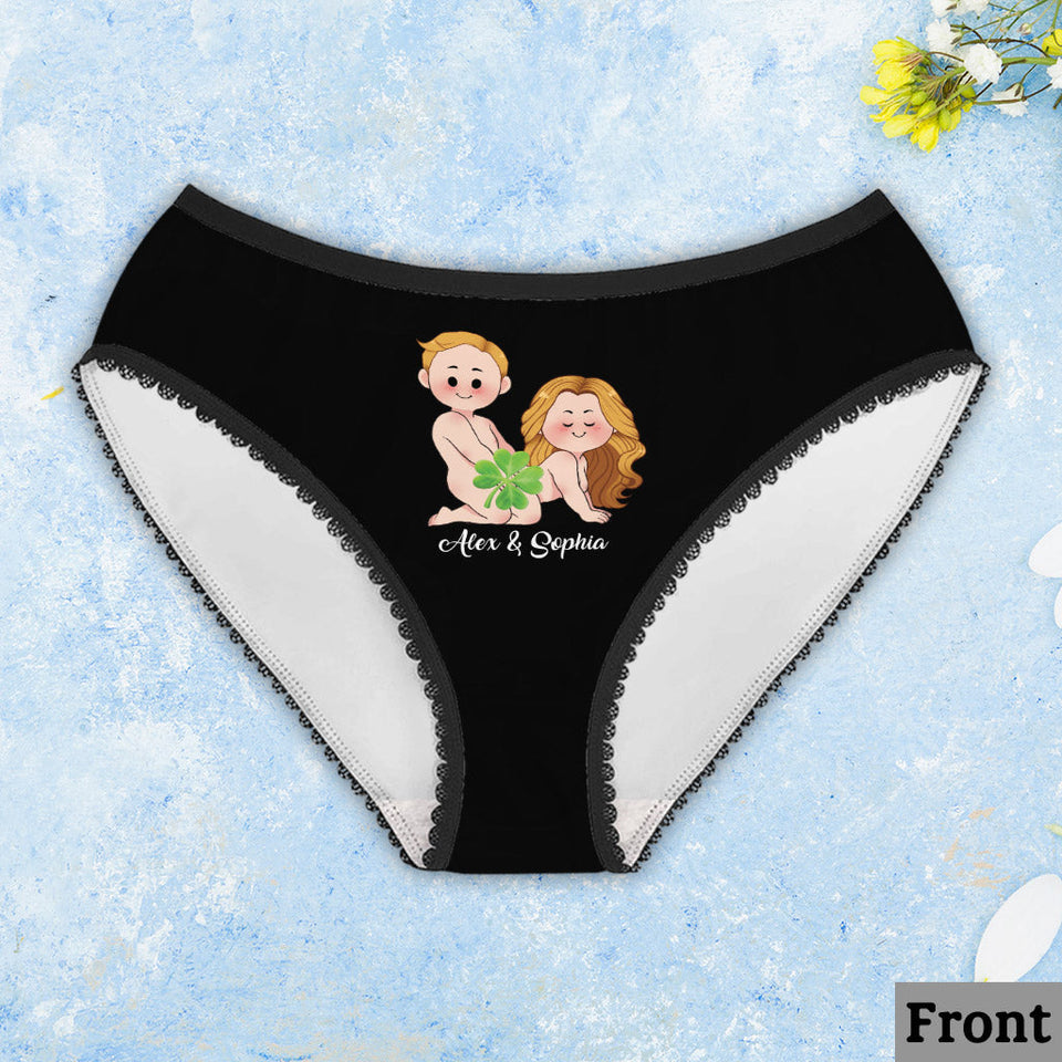 One Lucky Butt Lucky Clover Shamrock Naughty - Personalized Couple Lace Border Women Briefs And Men’s Boxer Briefs