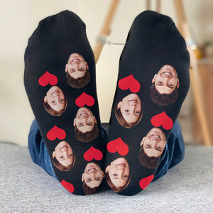 Custom Face Heart Pattern - Personalized Couple Socks