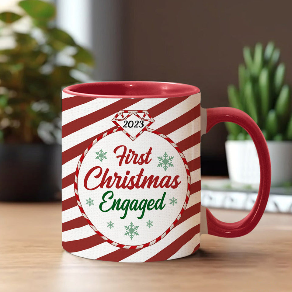 First Christmas Engaged - gift for boyfriend, girlfriend - Personalized Accent Mug