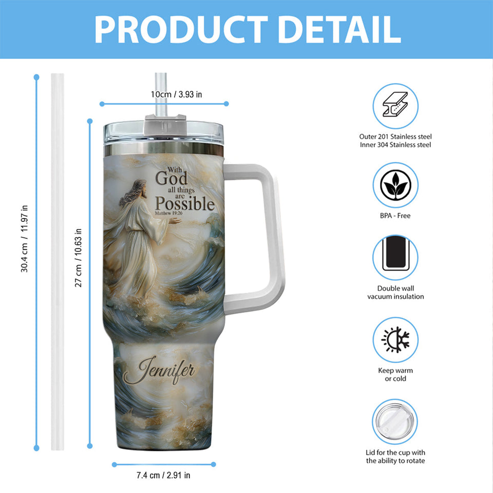 With God All Things Are Possible - Personalized Christian Tumbler With Handle