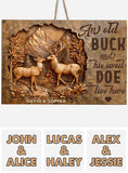 An Old Buck & His Sweet Doe Live Here - Personalized Couple Custom Shaped Wood Sign