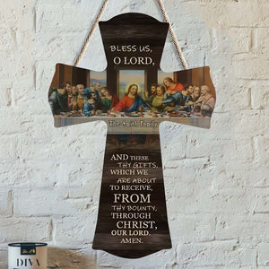 Bless Us O Lord - Personalized Christian Custom Shaped Wood Sign