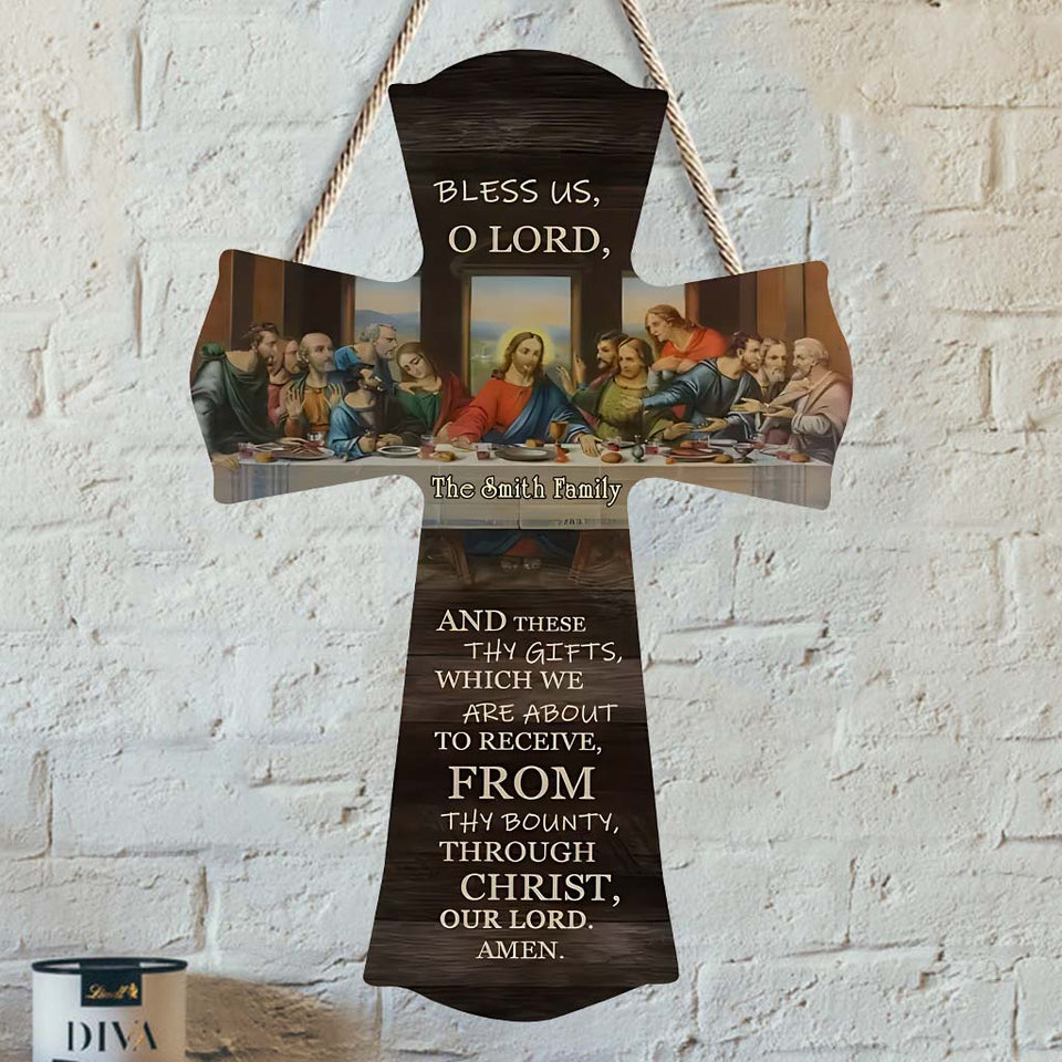 Bless Us O Lord - Personalized Christian Custom Shaped Wood Sign