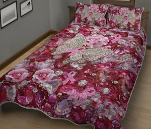 Pink Warrior Pattern Print Breast Cancer Awareness  Quilt Set 0622