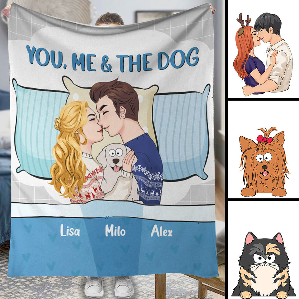 You Me And The Dog Cat - gift for dog lover, cat lover - Personalized Blanket