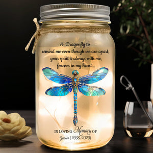 A Dragonfly To Remind Me Of You - Personalized Memorial Mason Jar Light