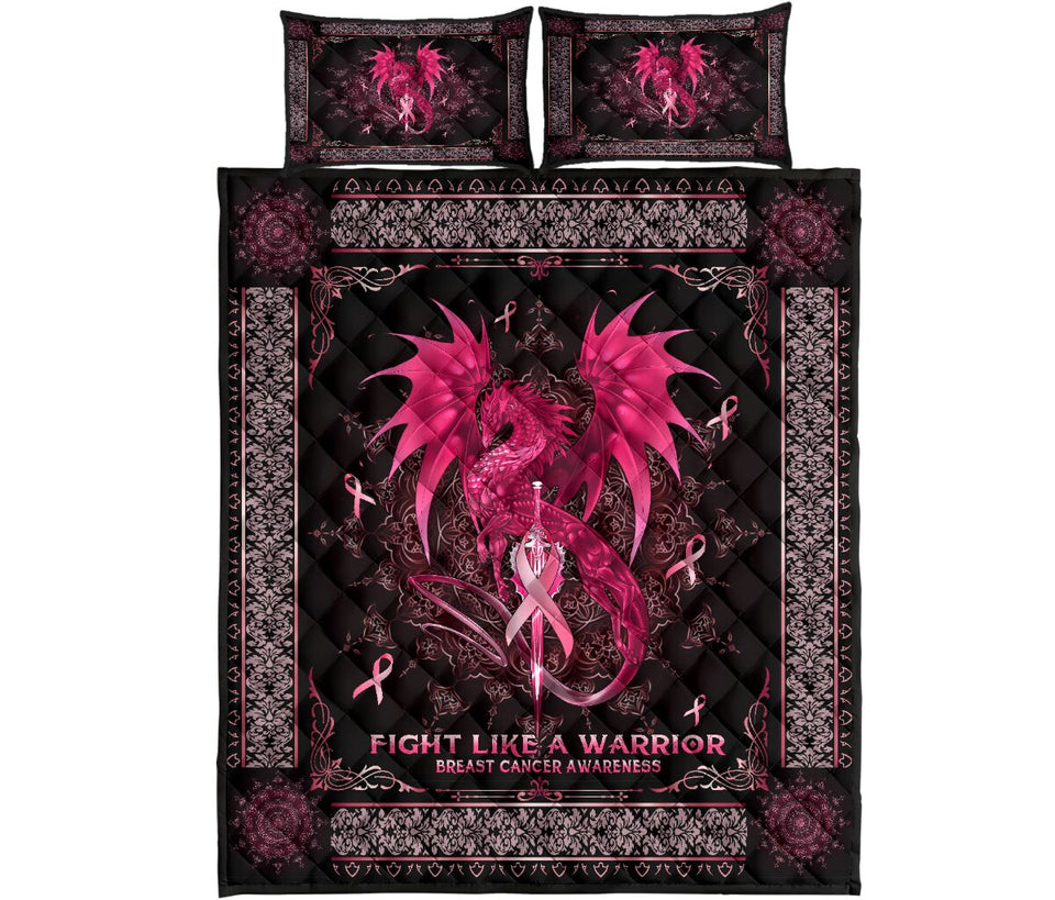 Fight Like A Warrior Breast Cancer Awareness  Quilt Set 0622