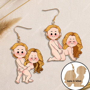 Funny Couple - gift for husband, wife, boyfriend, girlfriend - Personalized Wooden Earrings