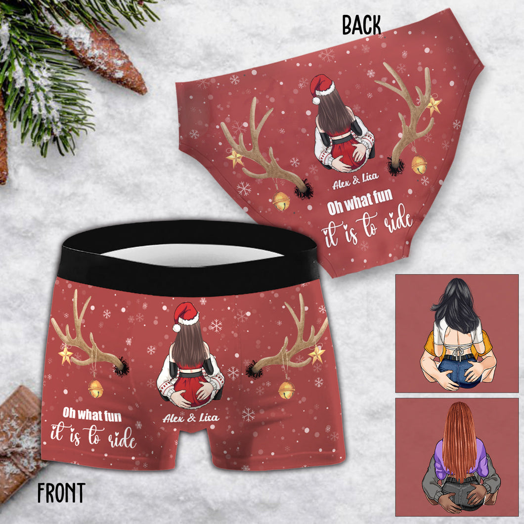 Oh what fun it is to ride - Personalized Couple Women Briefs & Men Boxer Briefs