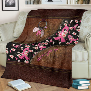 Never Give Up Leather Pattern Print Breast Cancer Awareness Blanket 0622
