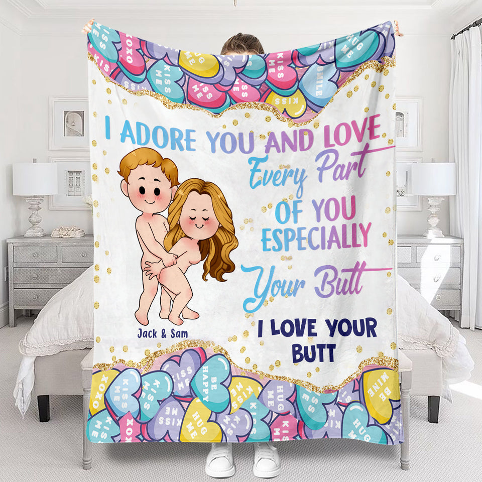 I Adore You And Love Every Part Of You - Personalized Couple Blanket