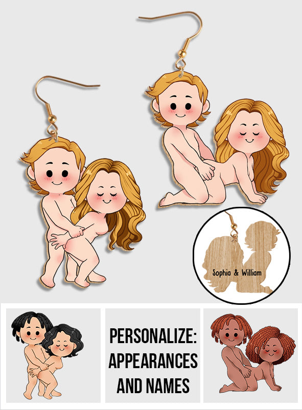 Funny Couple - gift for husband, wife, boyfriend, girlfriend - Personalized Wooden Earrings