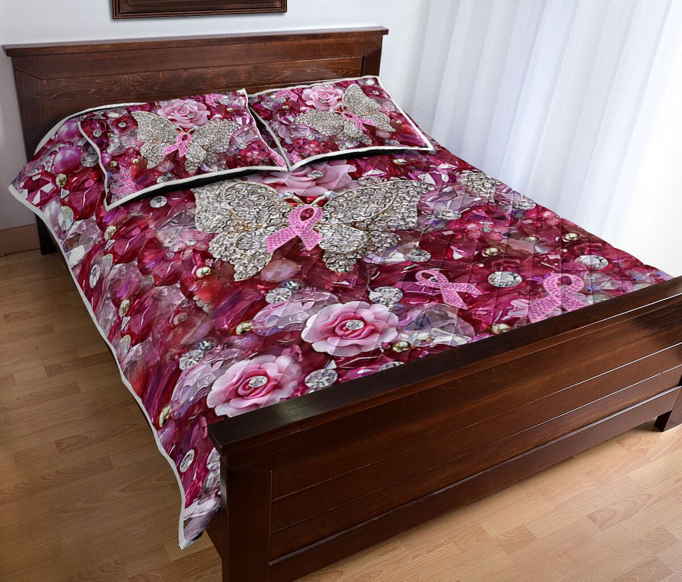 Pink Warrior Pattern Print Breast Cancer Awareness  Quilt Set 0622