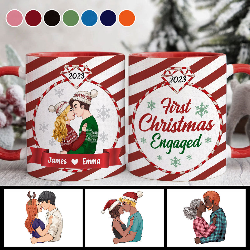 First Christmas Engaged - gift for boyfriend, girlfriend - Personalized Accent Mug