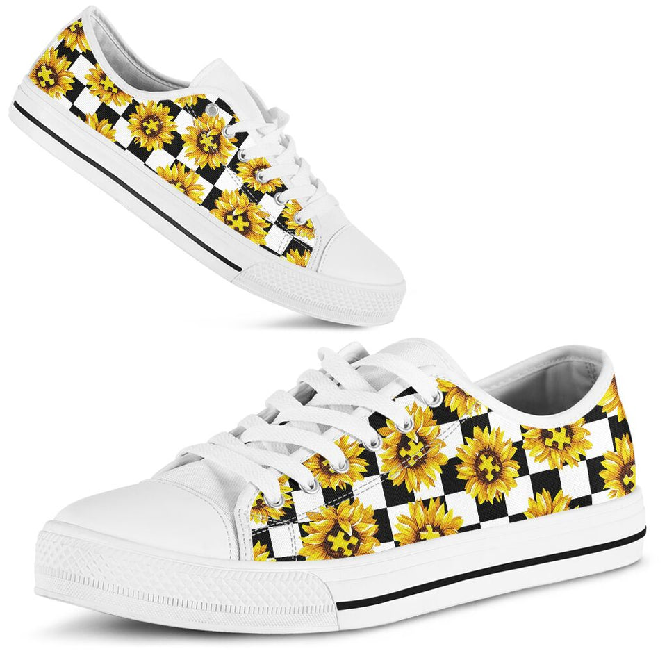 Sunflower Autism Puzzle Piece Chess Pattern Autism Awareness Low Top Shoes 0622