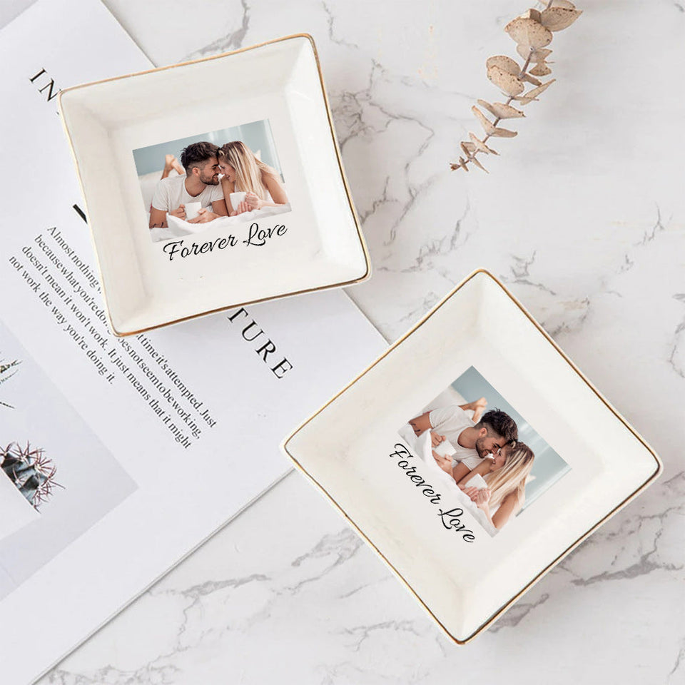 Ceramic Plate with Picture - Personalized Couple Jewelry Dish