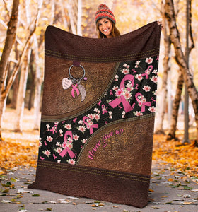 Never Give Up Leather Pattern Print Breast Cancer Awareness Blanket 0622