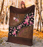 Never Give Up Leather Pattern Print Breast Cancer Awareness Blanket 0622