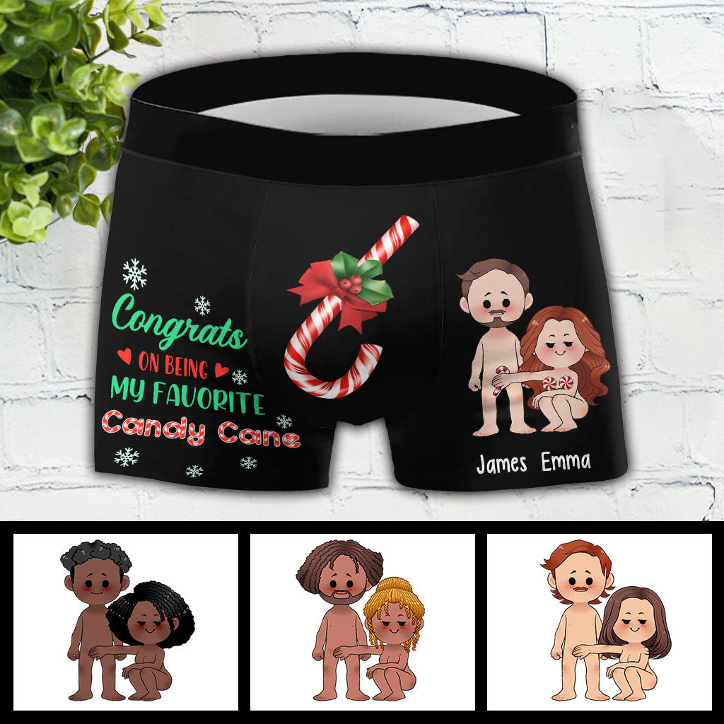 Congrats On Being My Favorite Candy Cane - gift for husband, wife, boyfriend, girlfriend - Personalized Men’s Boxer Briefs