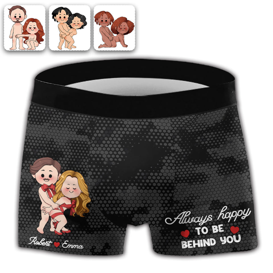 Always Happy To Be Behind You - Personalized Couple Men’s Boxer Briefs