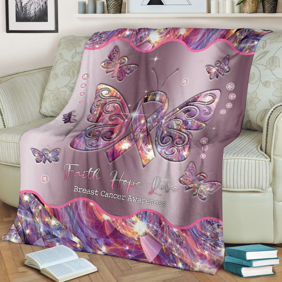 Faith Hope Love Breast Cancer Awareness Blanket 0622