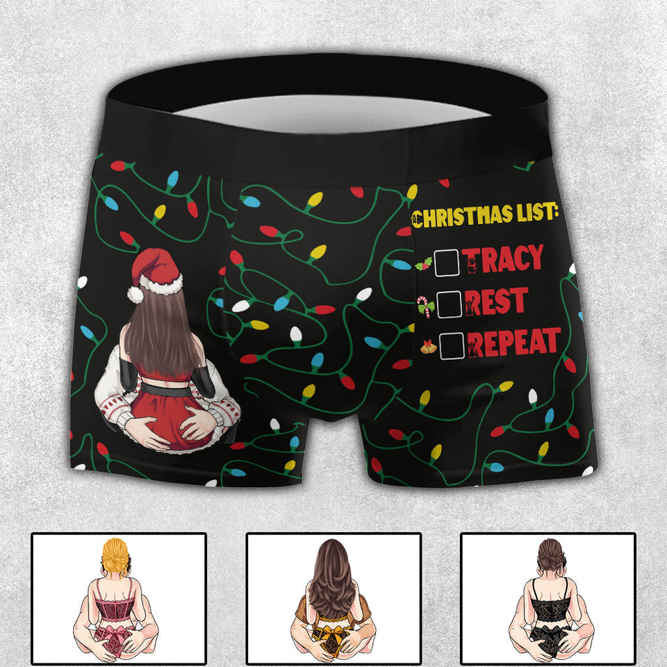 Christmas List You Rest Repeat - Personalized Couple Men’s Boxer Briefs