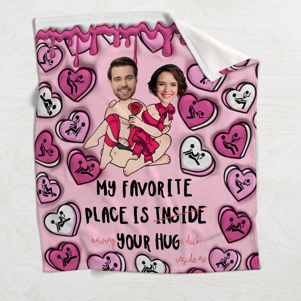 My Favorite Place Is Inside Your Hug Heart Candy - Personalized Couple Blanket