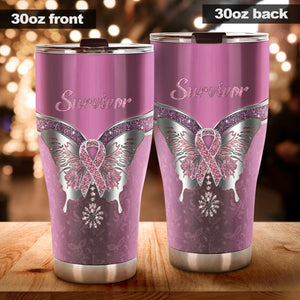 Survivor - Breast Cancer Awareness Tumbler With Metal Pattern Print 0622