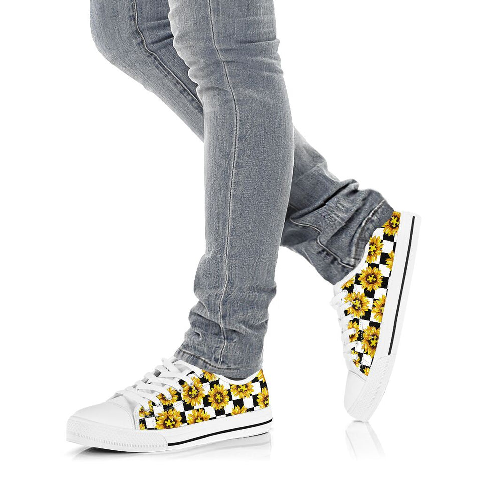 Sunflower Autism Puzzle Piece Chess Pattern Autism Awareness Low Top Shoes 0622