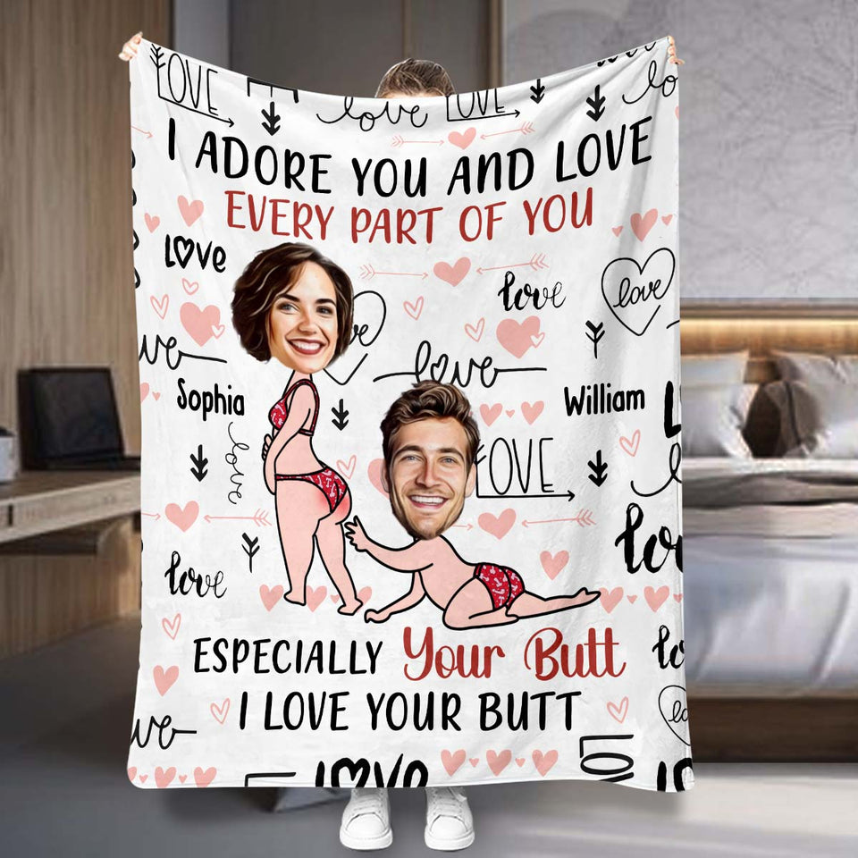 I Adore You And Love Every Part Of You Custom Face Upload Image - Personalized Couple Blanket