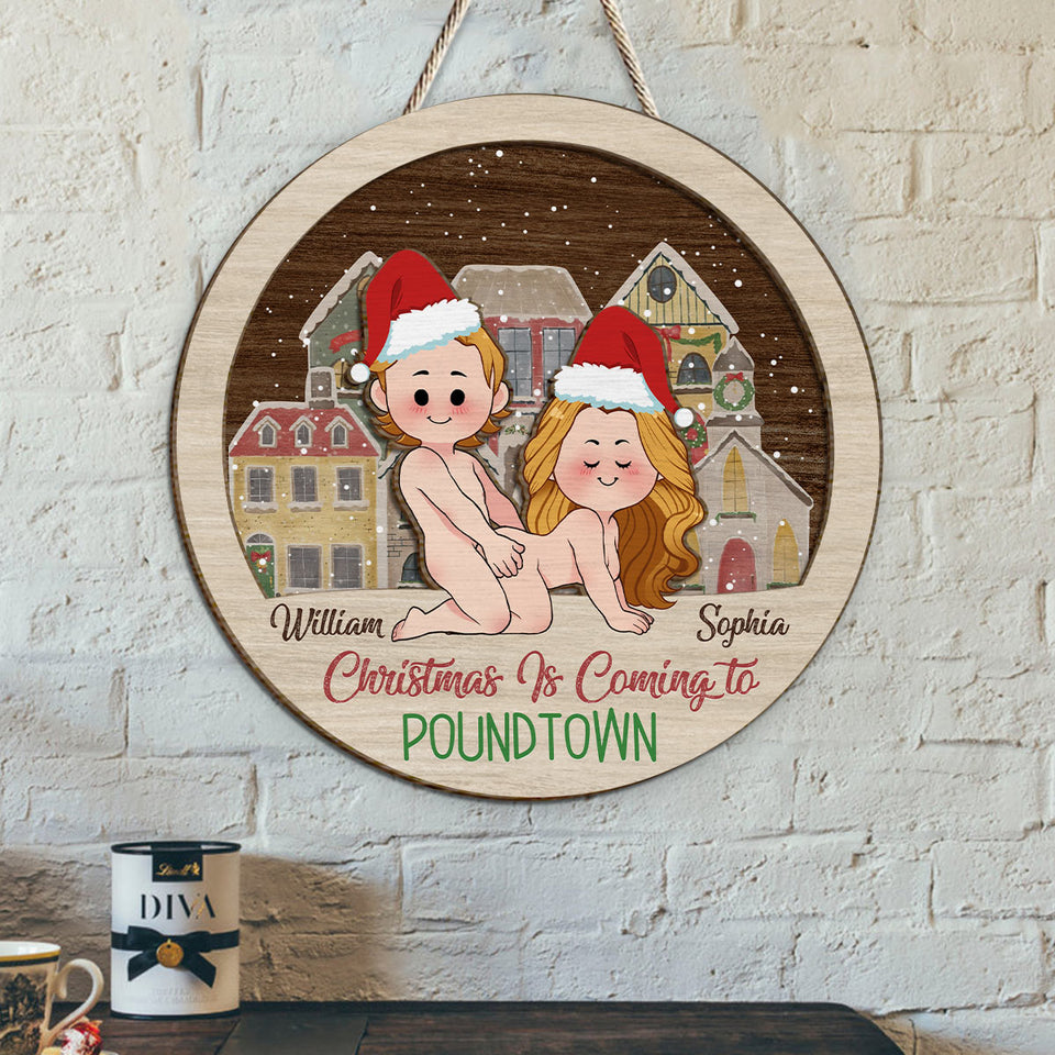 Merry Christmas In Poundtown - gift for girlfriend, boyfriend, husband, wife - Personalized 2 Layered Wood Sign / Wood Plaque