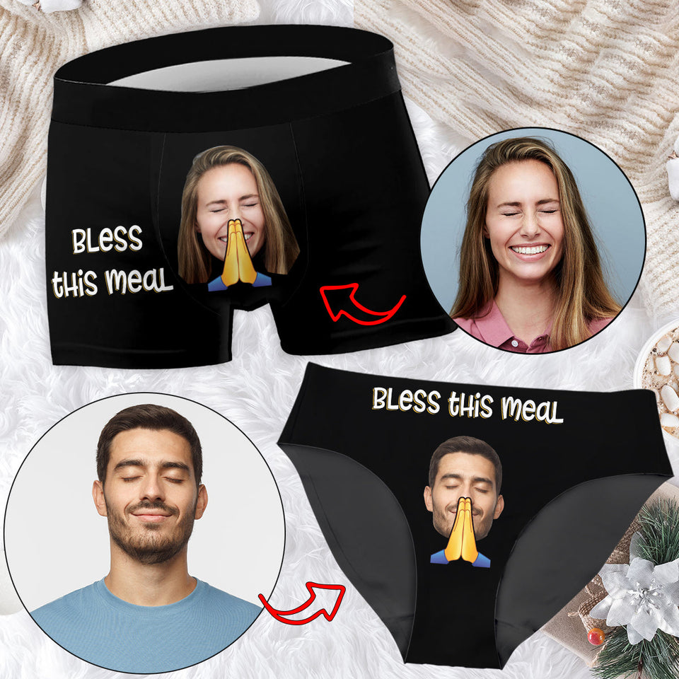 Bless This Meal - Personalized Couple Women Briefs & Men Boxer Briefs