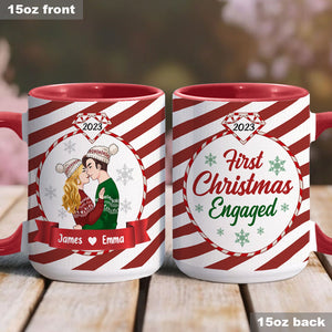 First Christmas Engaged - gift for boyfriend, girlfriend - Personalized Accent Mug