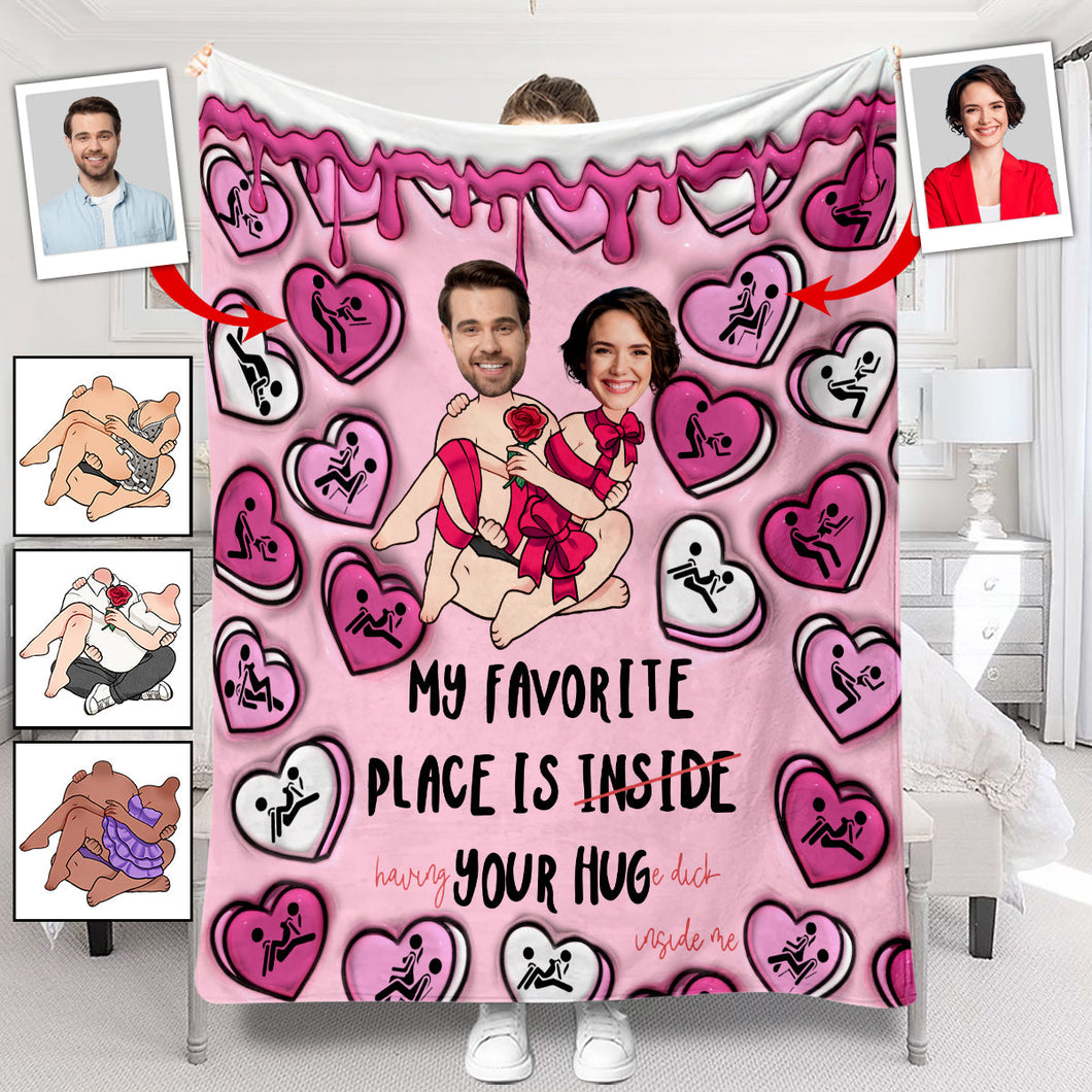 My Favorite Place Is Inside Your Hug Heart Candy - Personalized Couple Blanket