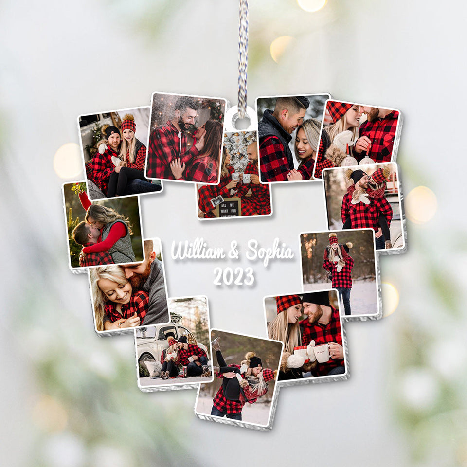 Photo Couple Heart - Personalized Couple Transparent Ornament